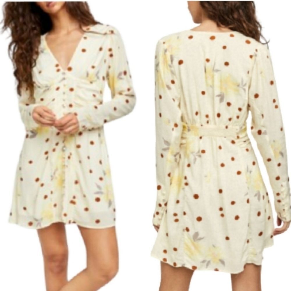 Free People Date Night Floral  & Polka Dot Mini Dress -Sunshine Combo Womens M